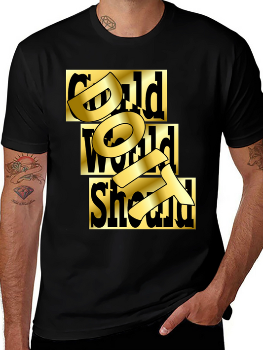 Gold Text Graphic Black T-Shirt