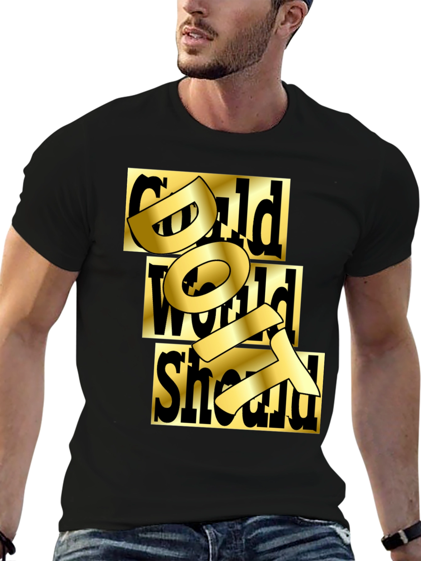 Gold Text Graphic Black T-Shirt