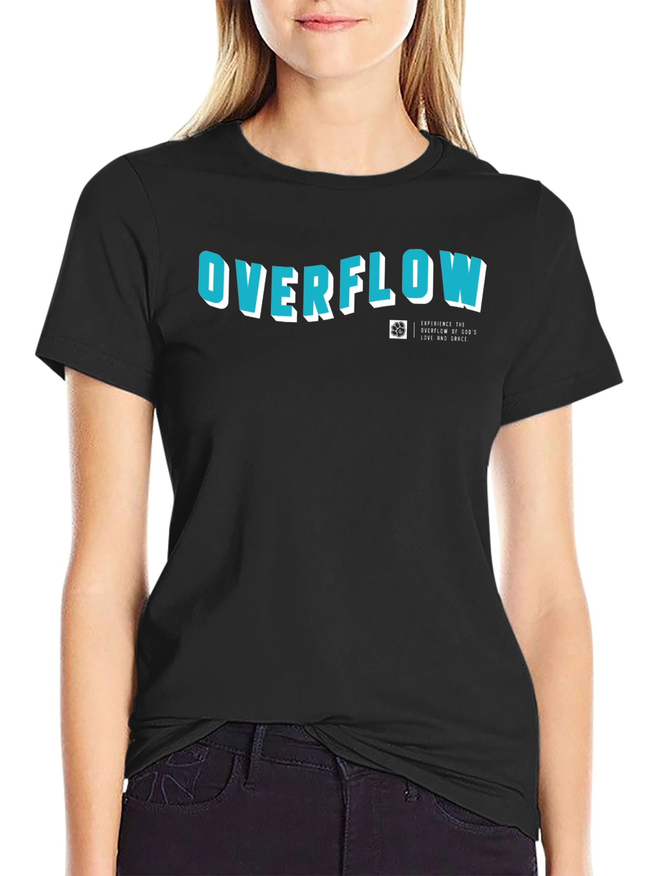 Overflow Graphic Print Black Cotton T-Shirt