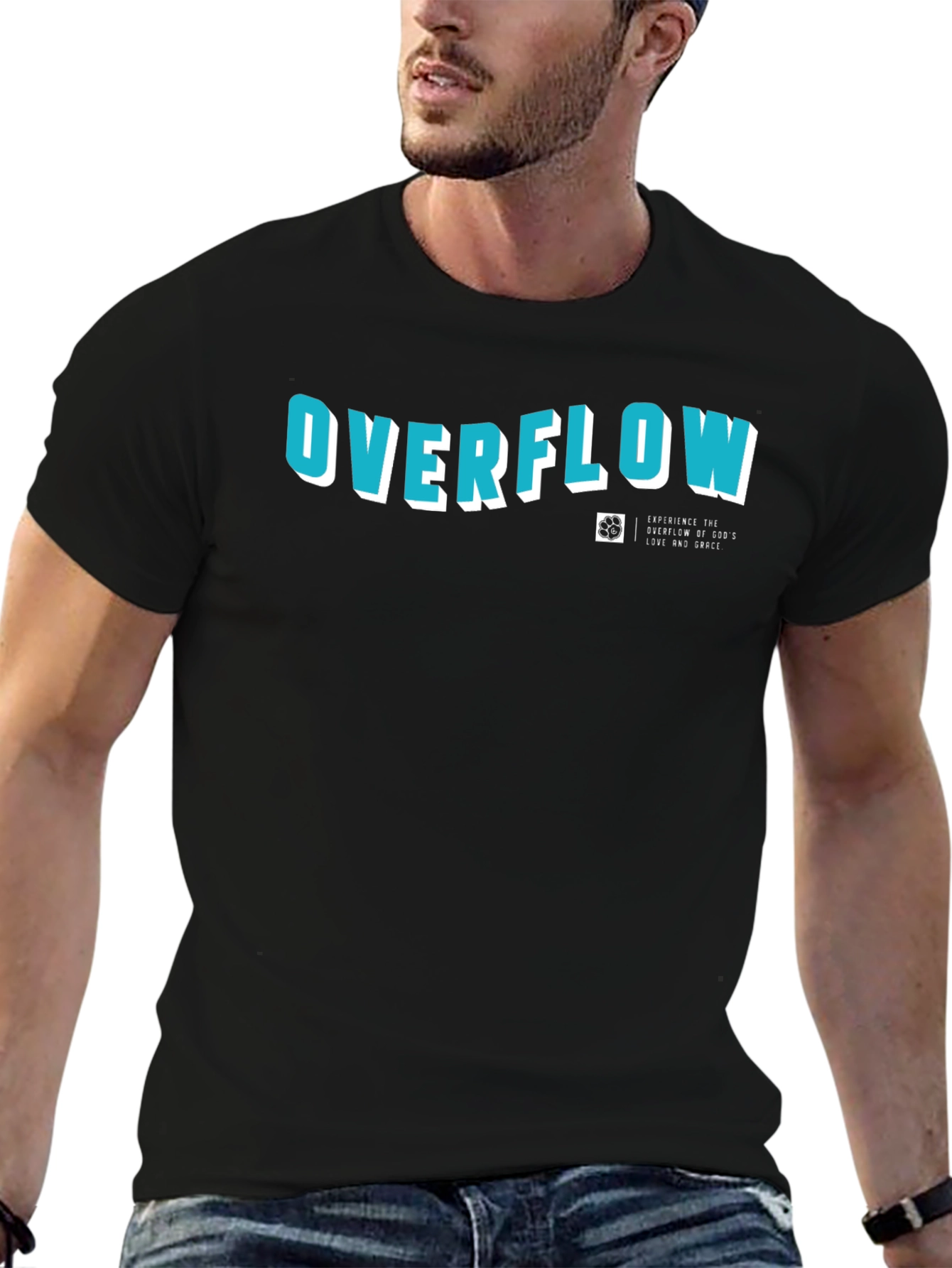 Overflow Graphic Print Black Cotton T-Shirt