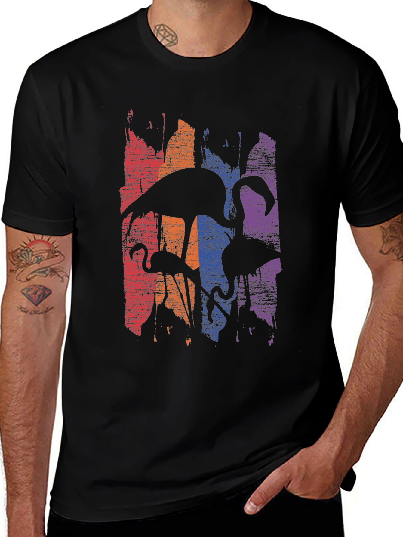 Flamingo Silhouette Graphic Print Mens T-Shirt