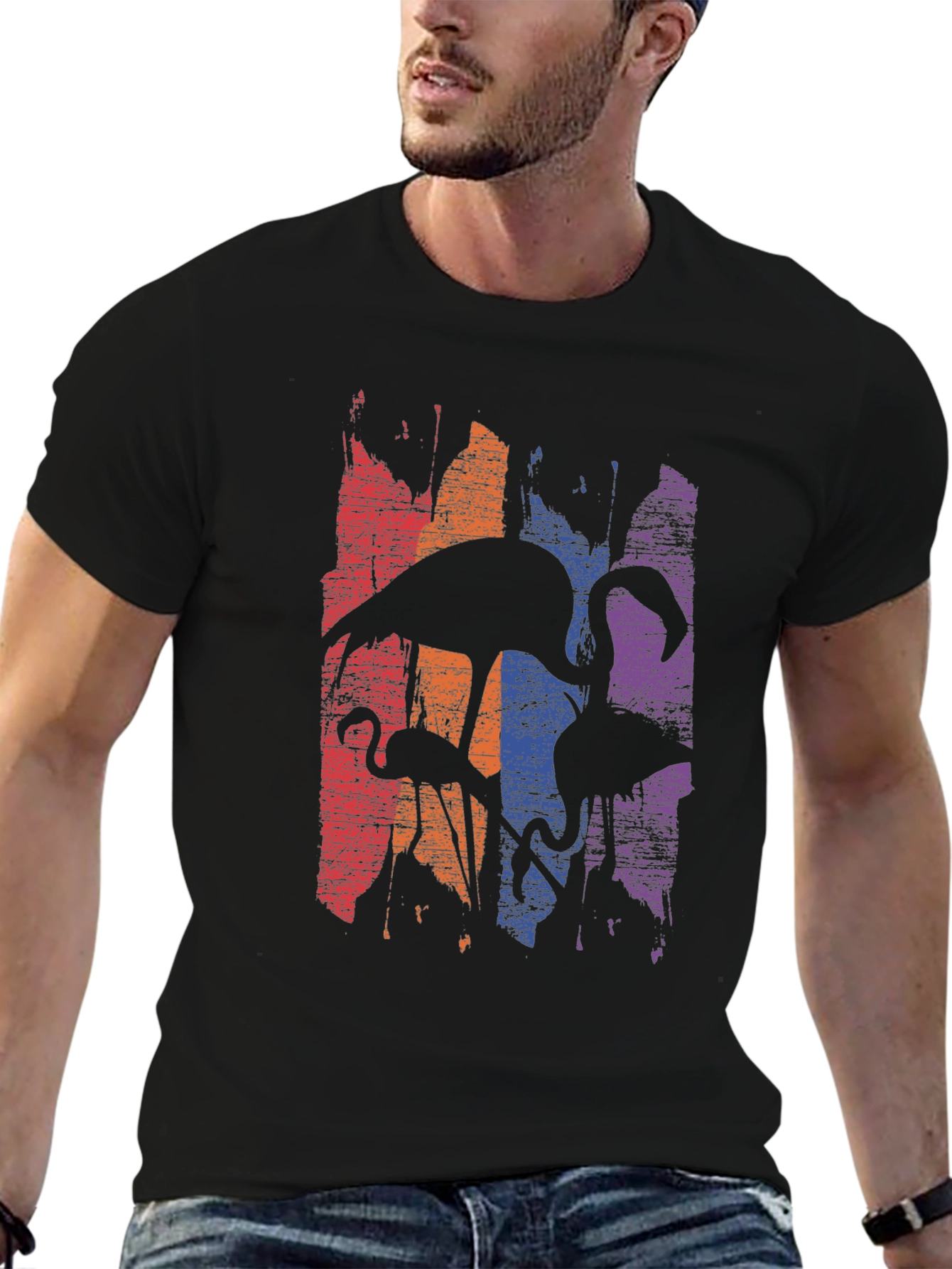 Flamingo Silhouette Graphic Print Mens T-Shirt