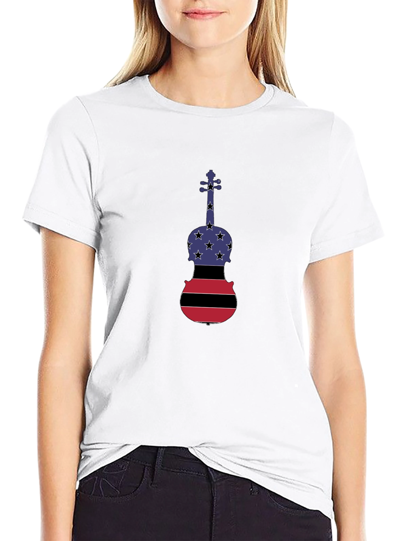 Patriotic Violin Graphic T-Shirt - Black