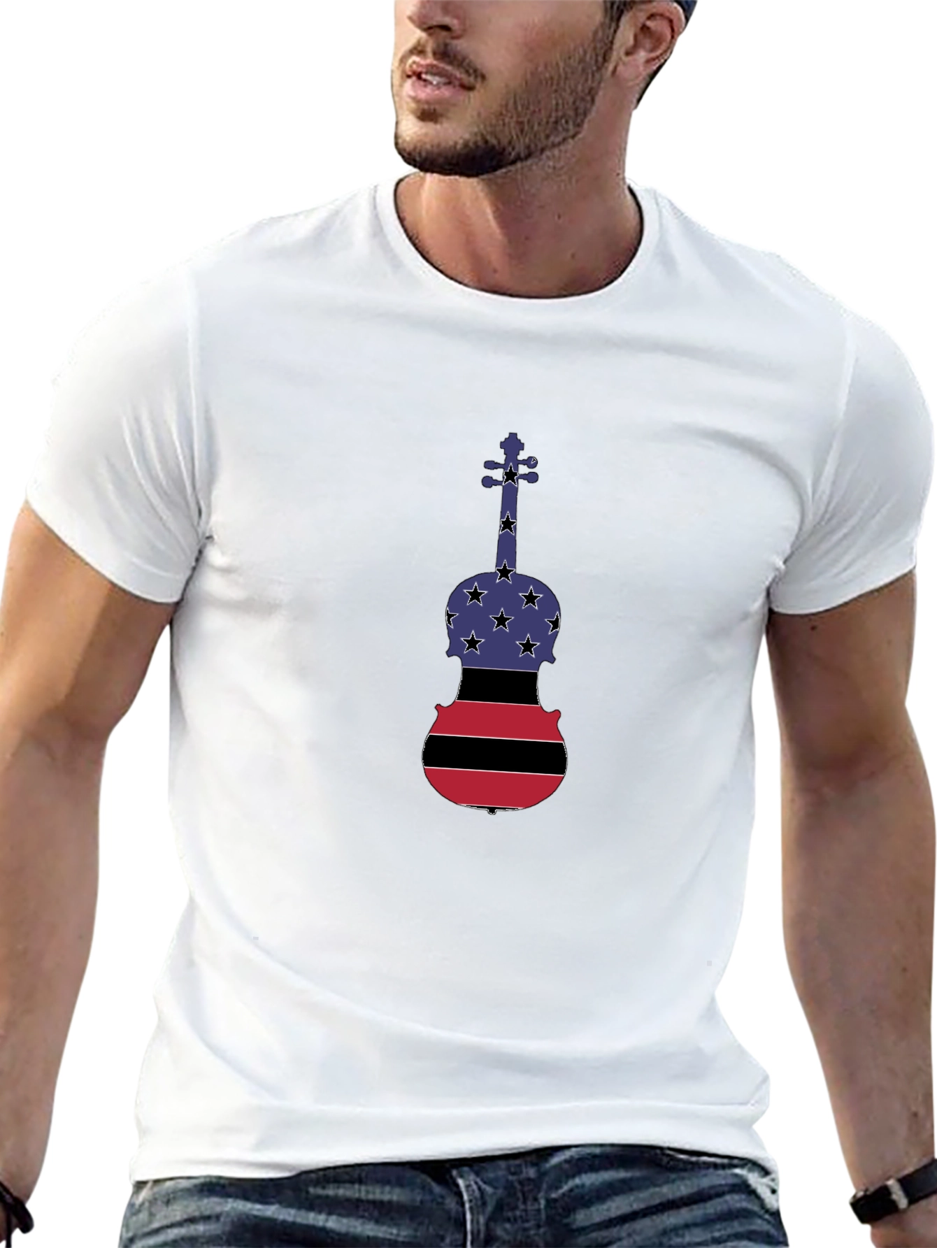 Patriotic Violin Graphic T-Shirt - Black