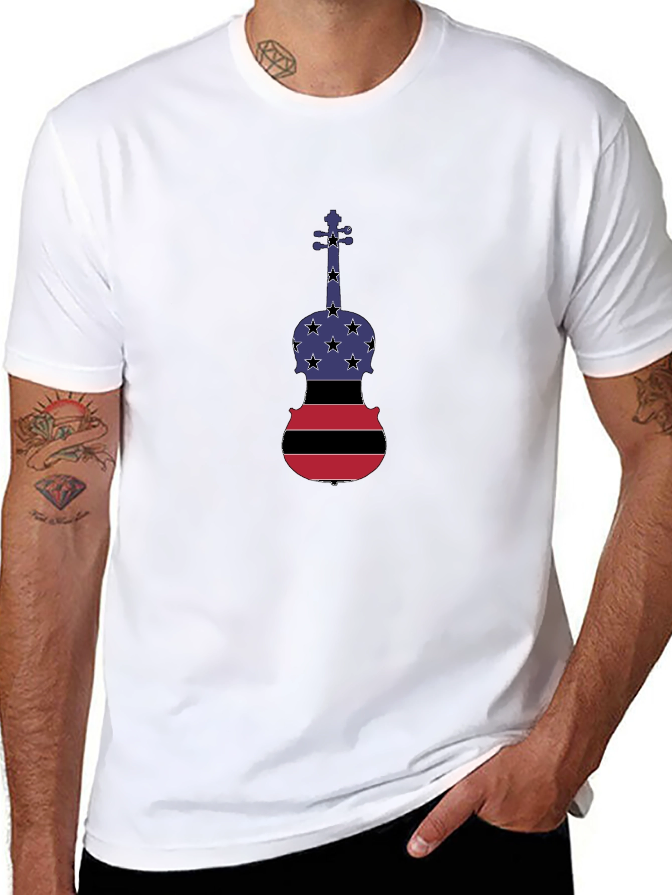 Patriotic Violin Graphic T-Shirt - Black