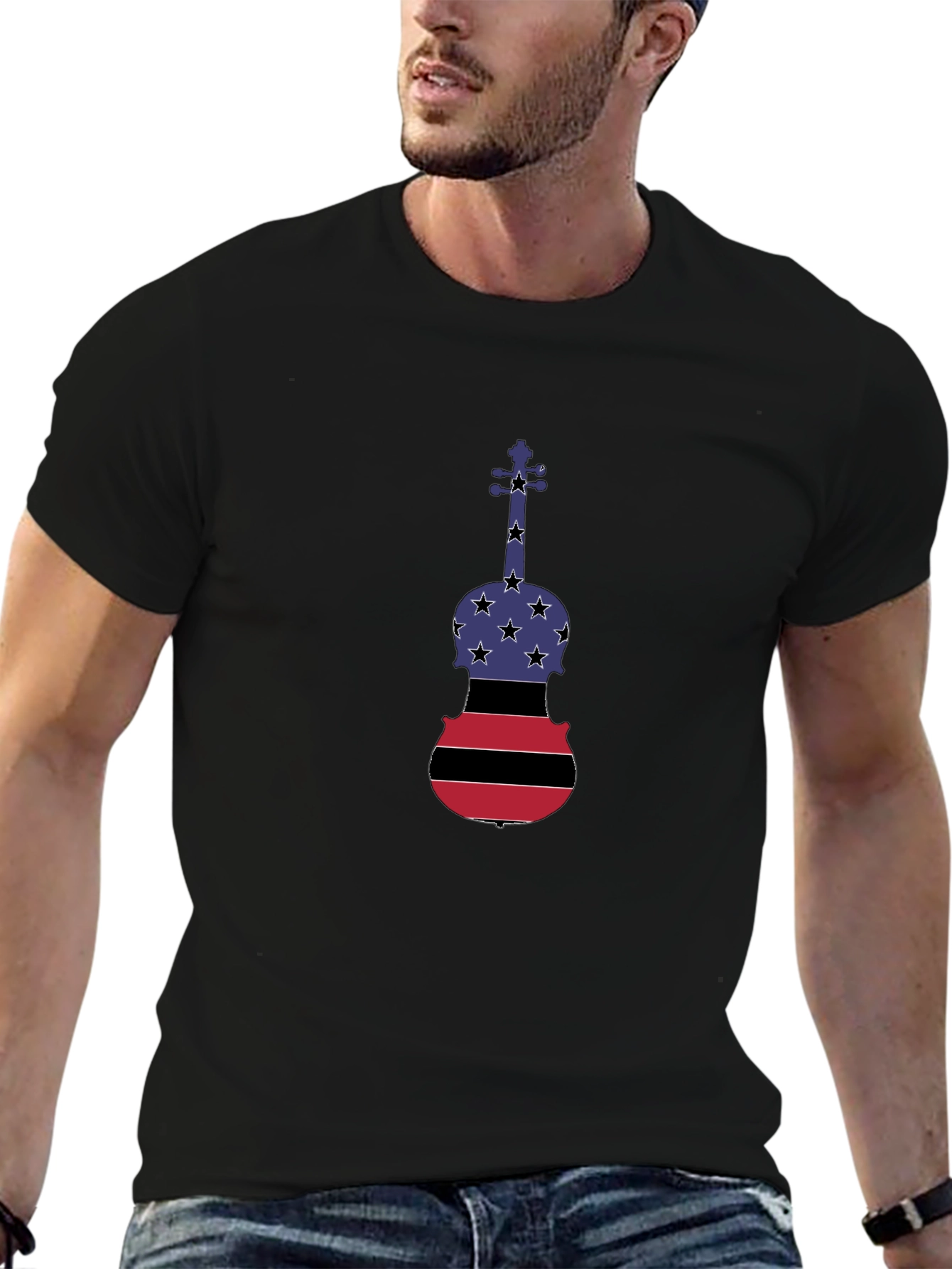 Patriotic Violin Graphic T-Shirt - Black