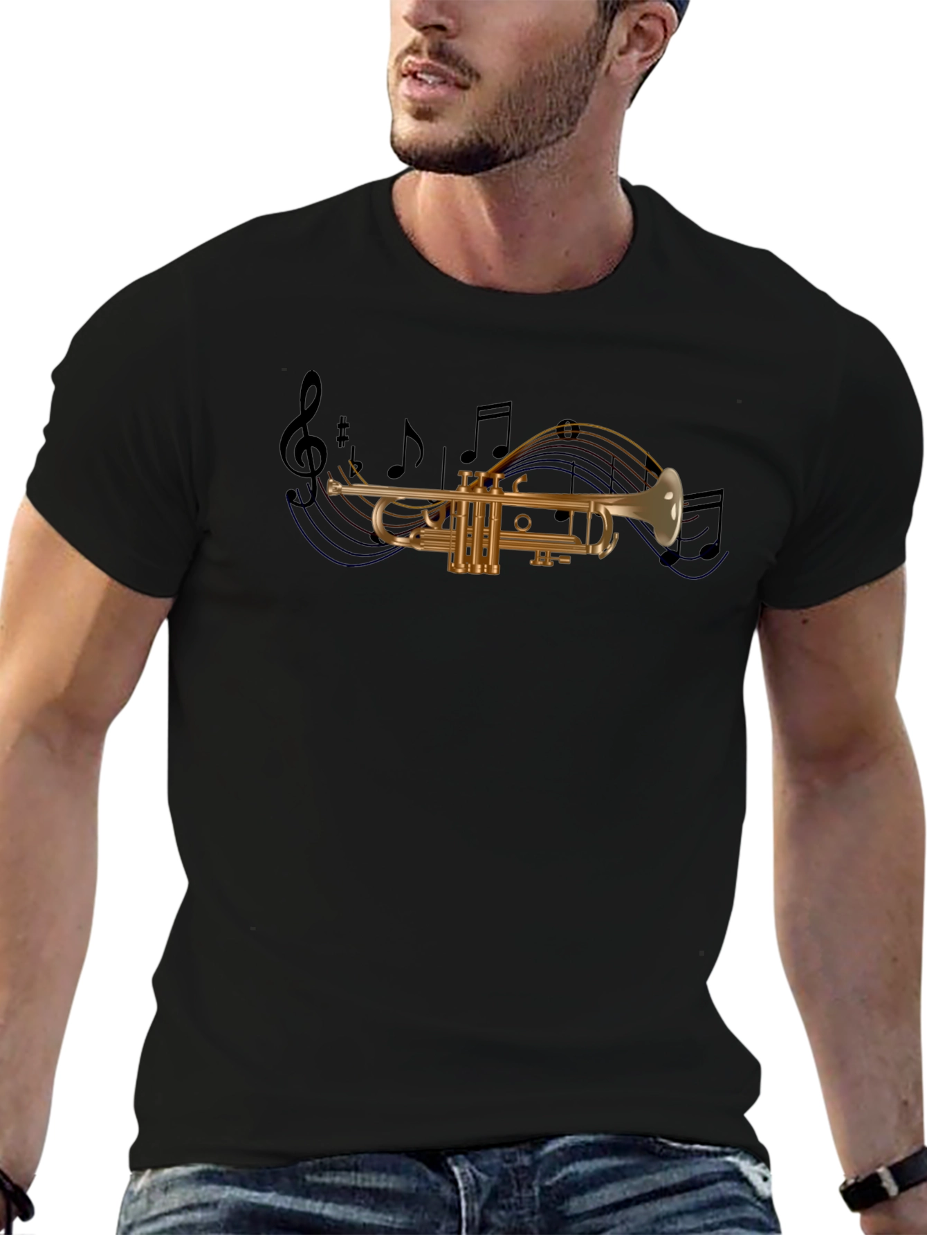 Musical Trumpet Graphic T-Shirt - Black