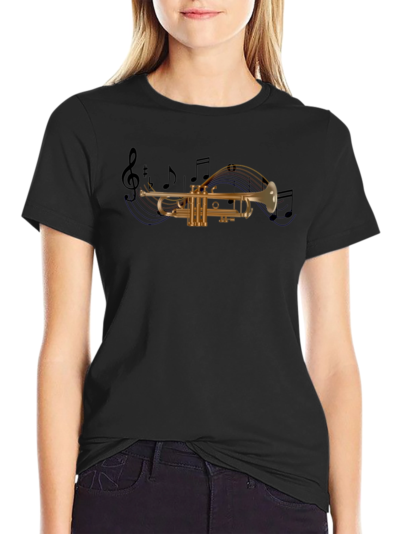 Musical Trumpet Graphic T-Shirt - Black