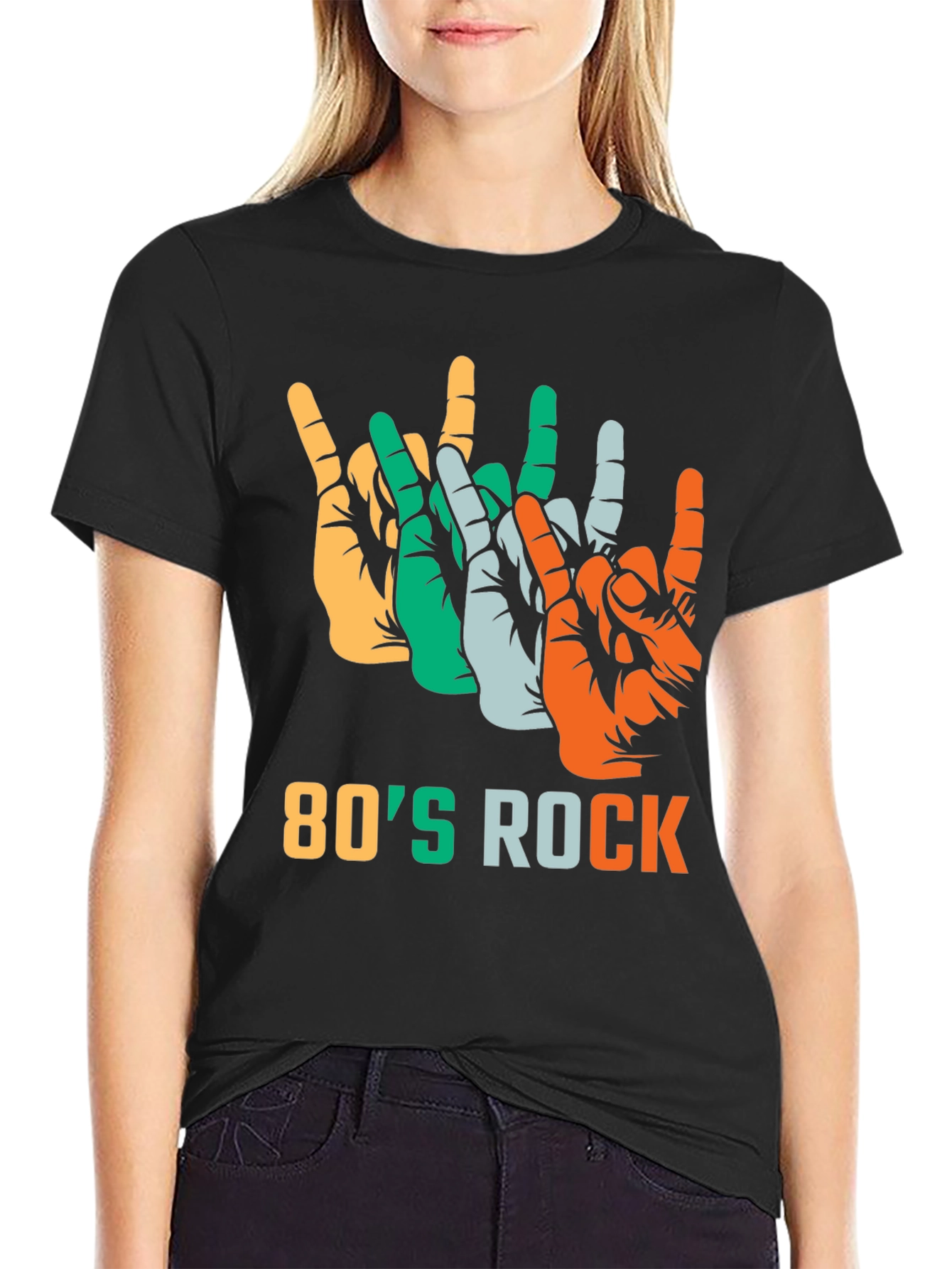 80s Rock T-Shirt Devil Horns Hand Gesture Tee