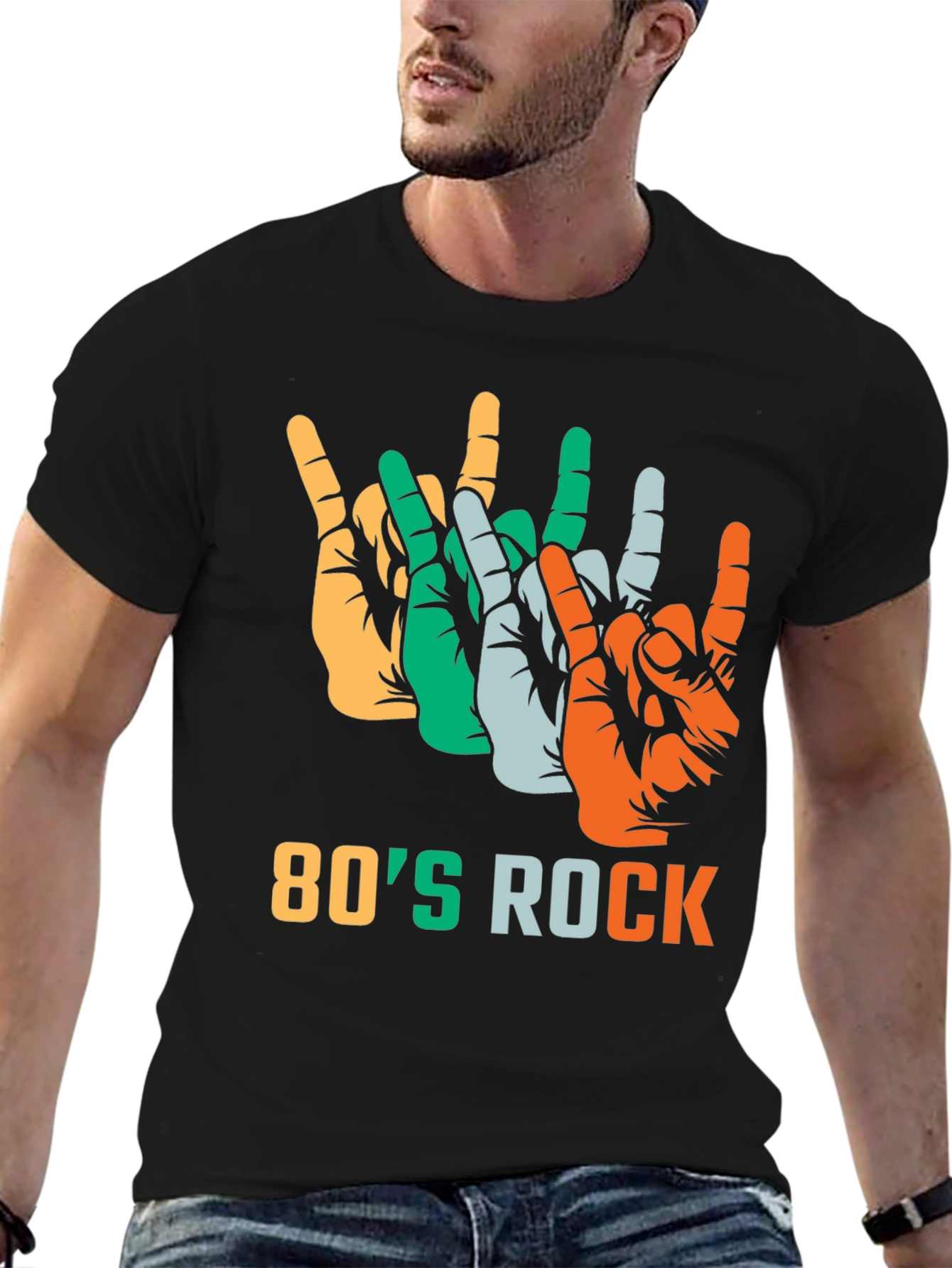 80s Rock T-Shirt Devil Horns Hand Gesture Tee