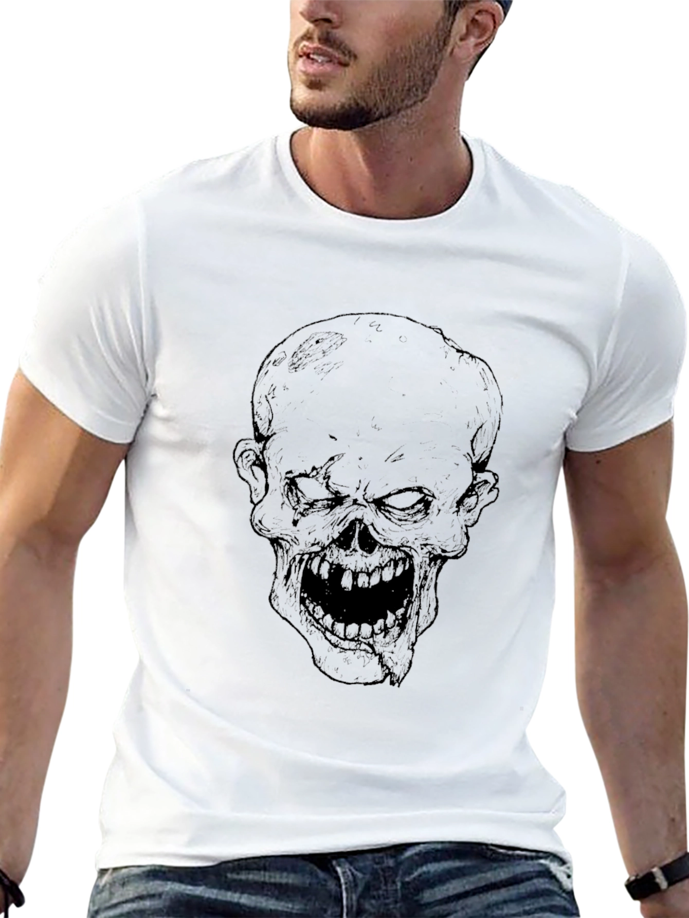 Mens Black Skull Graphic Tee - Edgy Style