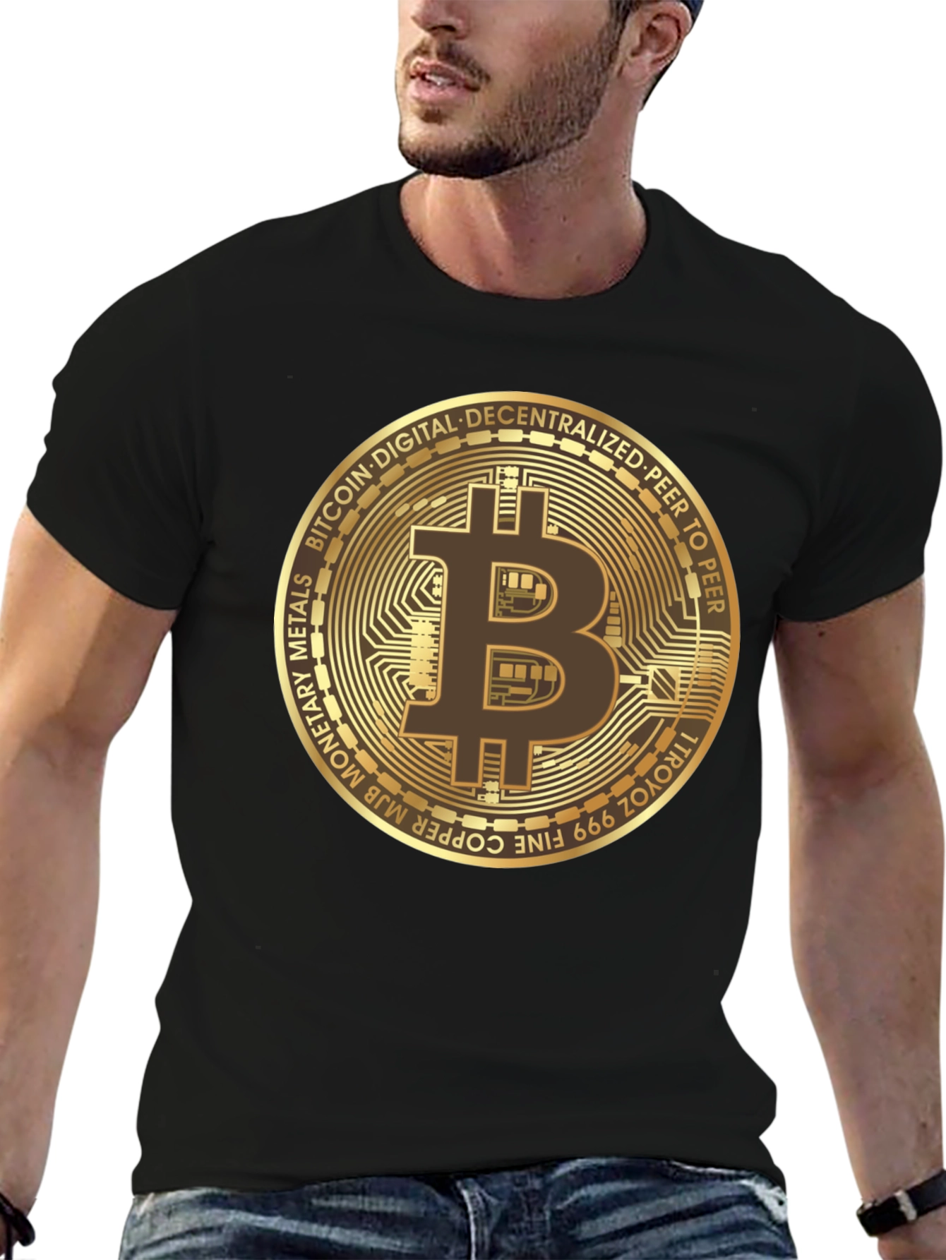 Bitcoin Gold Coin Black T-Shirt Cryptocurrency HODL