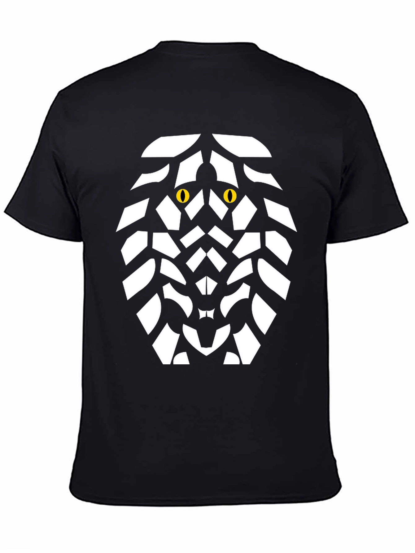Geometric Lion Graphic Tee - Bold Black Cotton Shirt