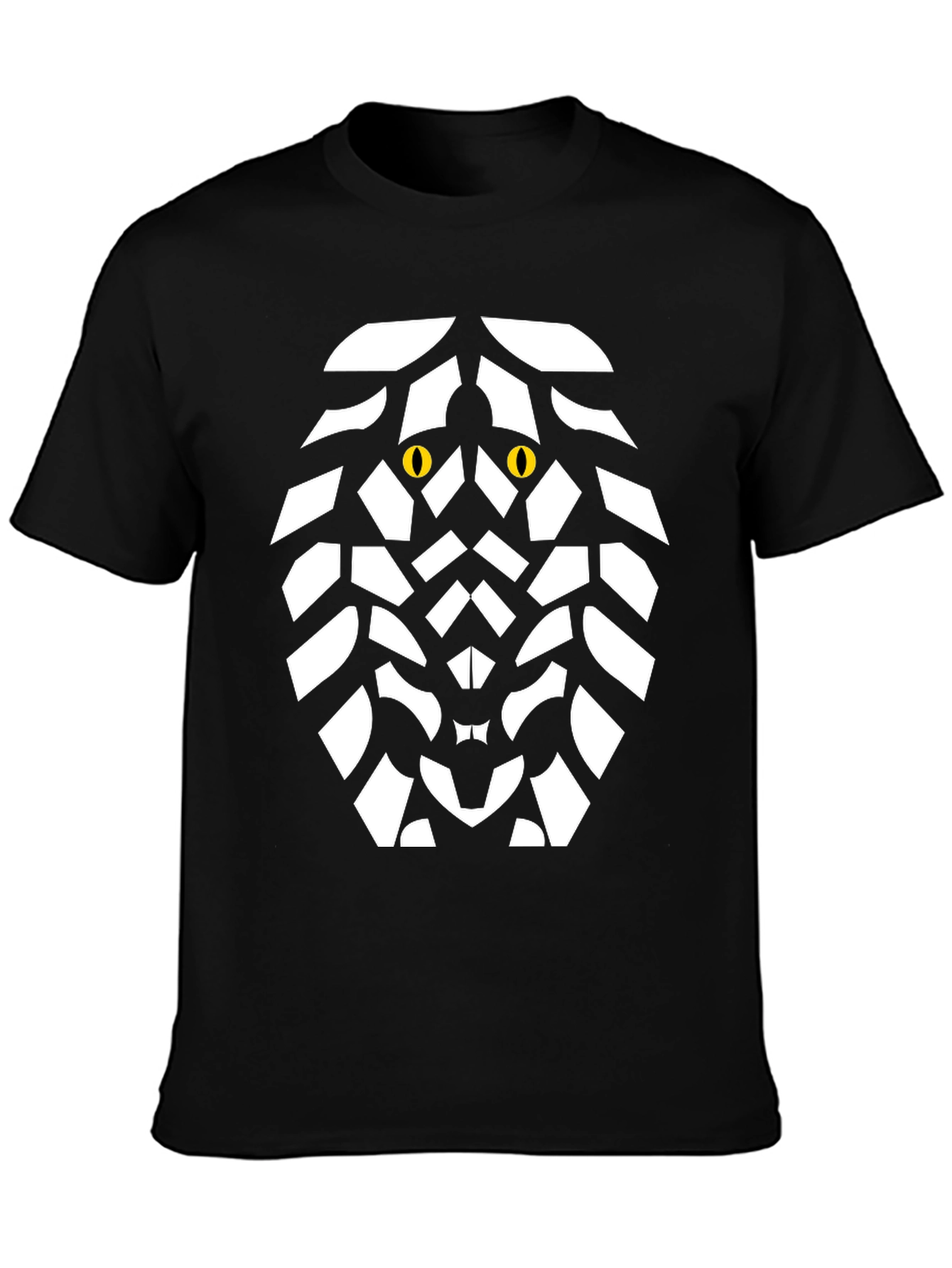 Geometric Lion Graphic Tee - Bold Black Cotton Shirt