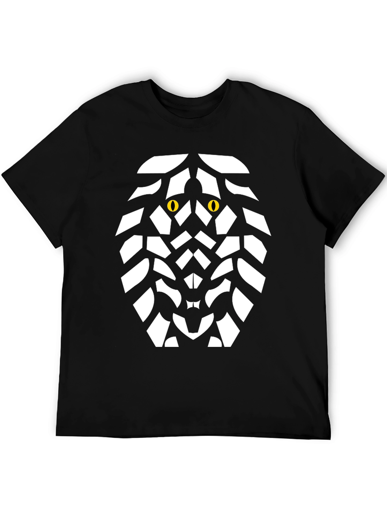 Geometric Lion Graphic Tee - Bold Black Cotton Shirt