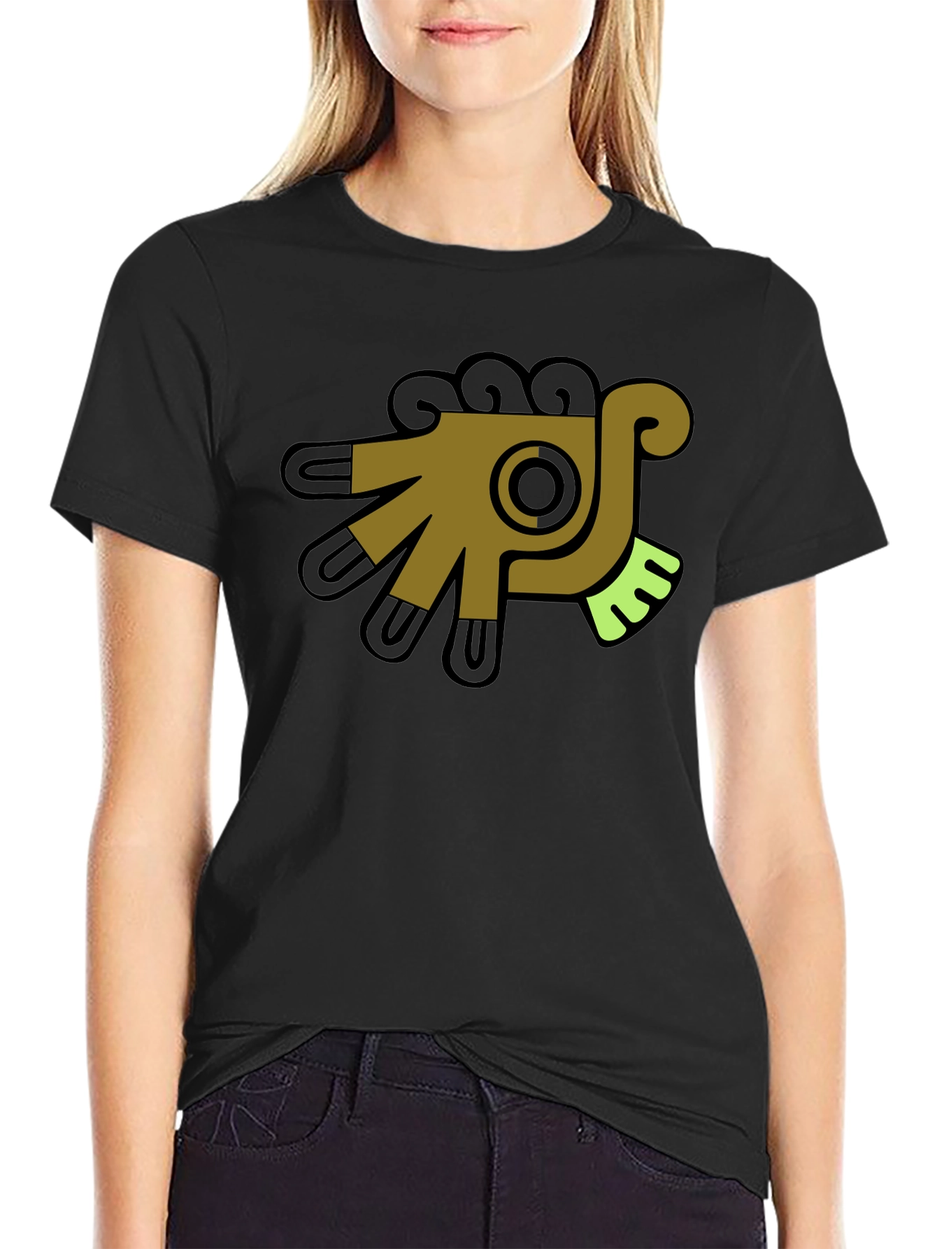 Aztec Bird Graphic Tee - Black Cotton T-Shirt