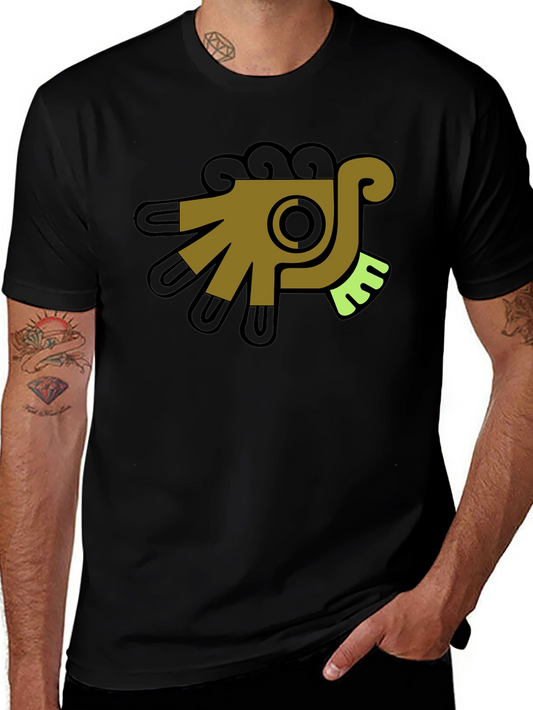 Aztec Bird Graphic Tee - Black Cotton T-Shirt