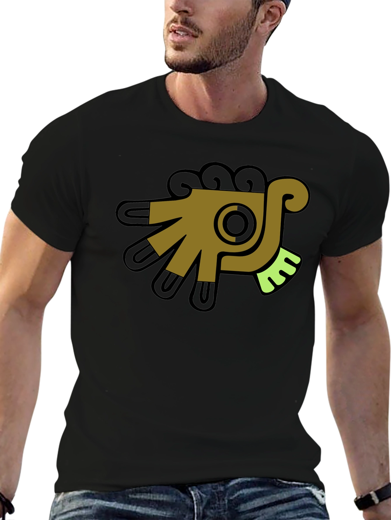 Aztec Bird Graphic Tee - Black Cotton T-Shirt