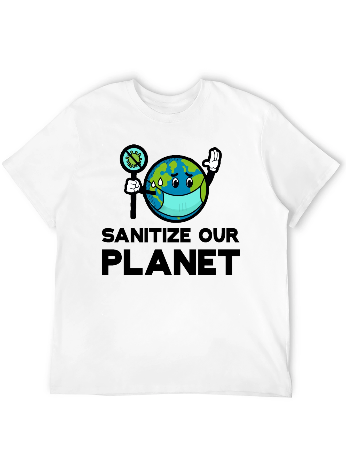 Sanitize Our Planet T-Shirt - Earth Cartoon Graphic Tee