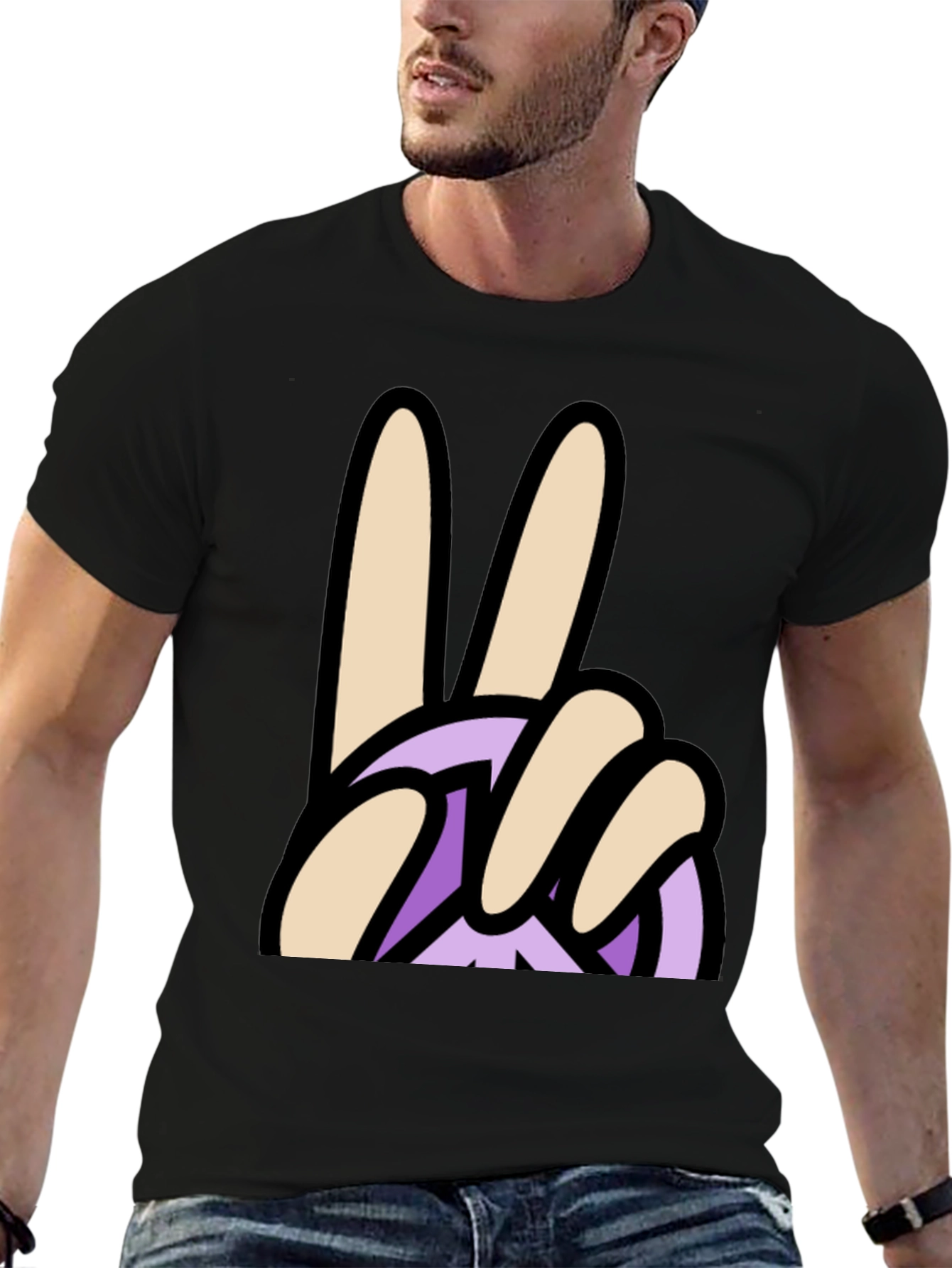 Peace Sign Graphic T-Shirt - Casual Black Tee