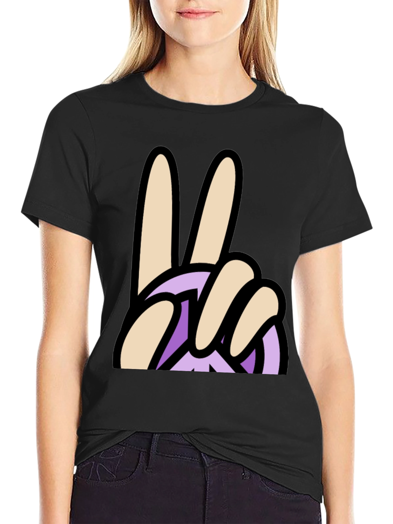 Peace Sign Graphic T-Shirt - Casual Black Tee