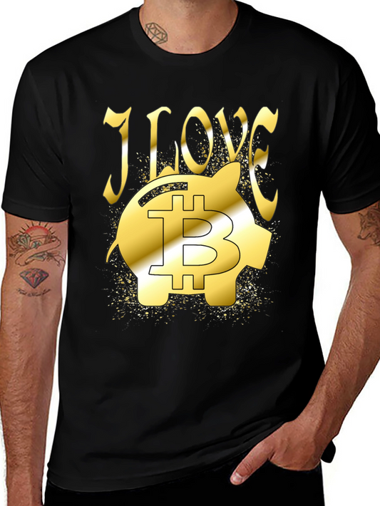 I Love Bitcoin Piggy Bank Black T-Shirt