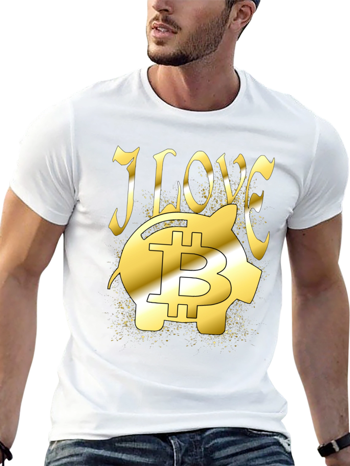 I Love Bitcoin Piggy Bank Black T-Shirt