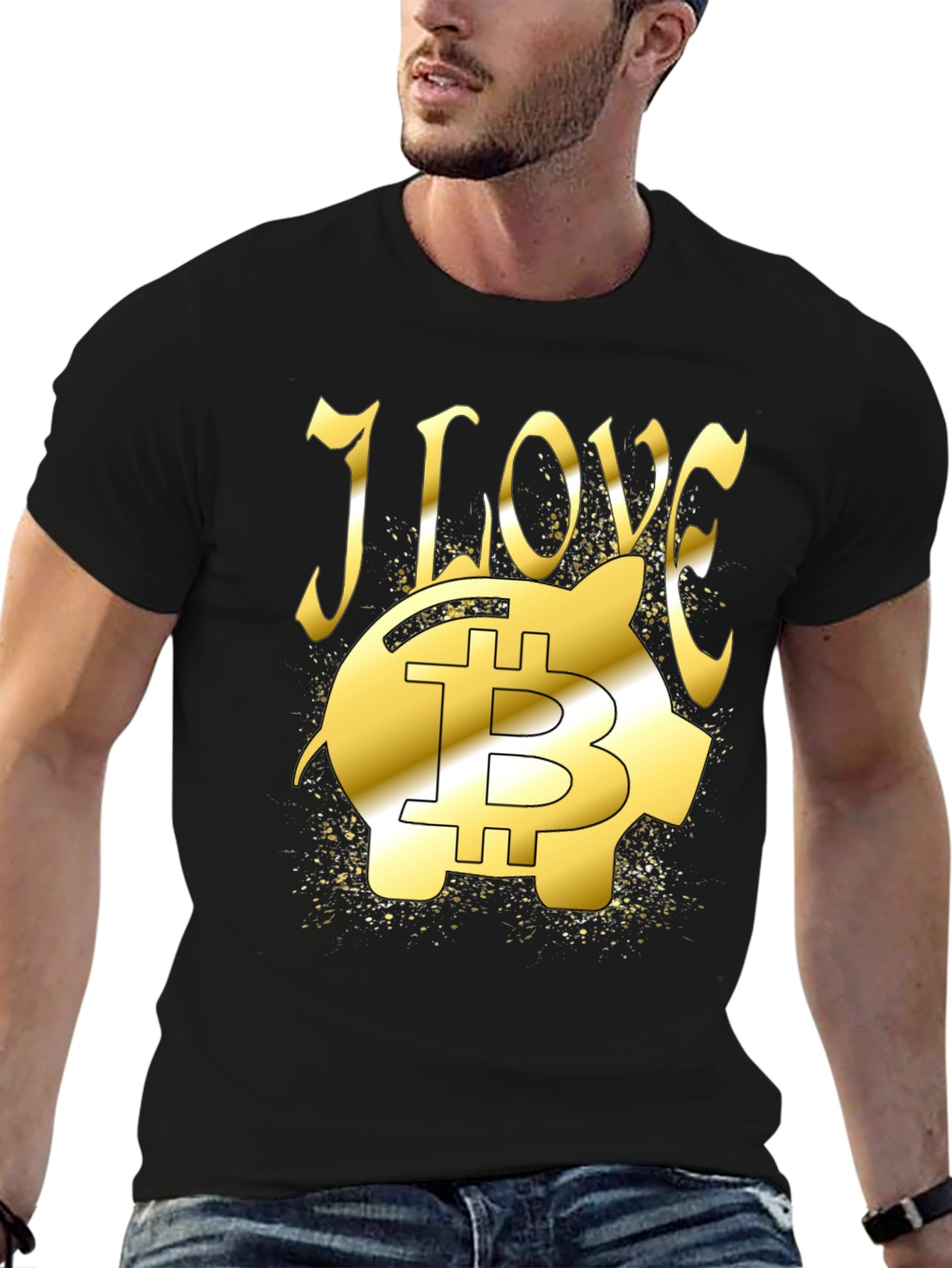 I Love Bitcoin Piggy Bank Black T-Shirt