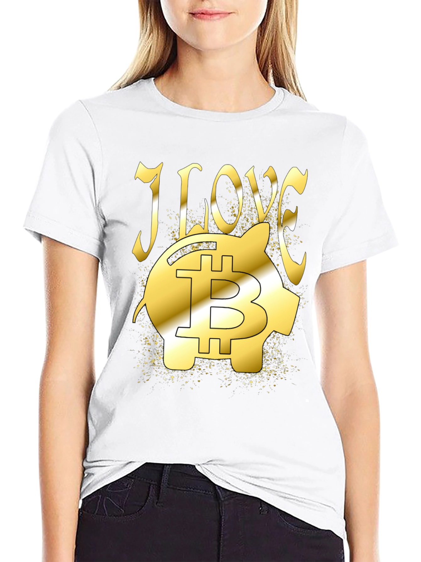 I Love Bitcoin Piggy Bank Black T-Shirt