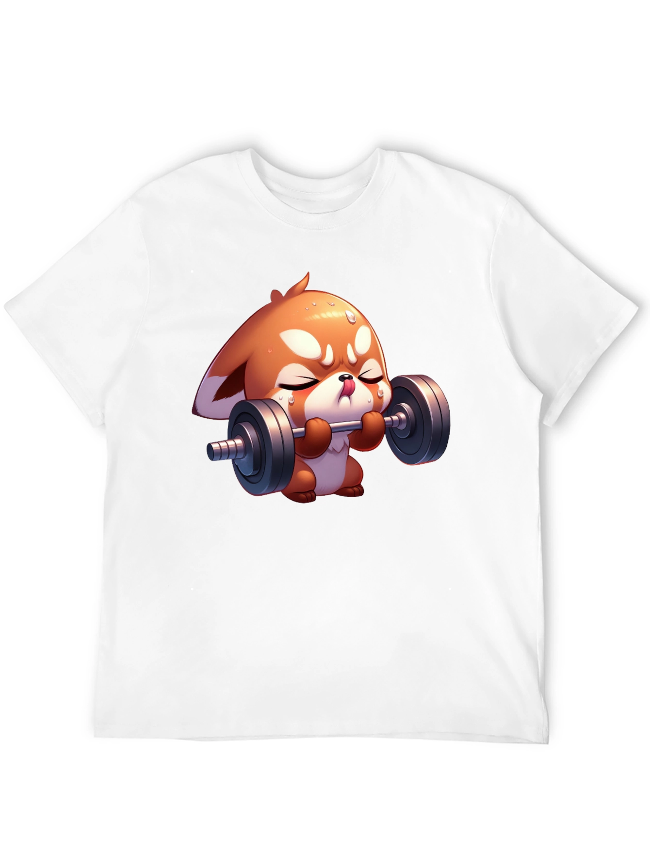 Cute Red Panda Weightlifting Black T-Shirt
