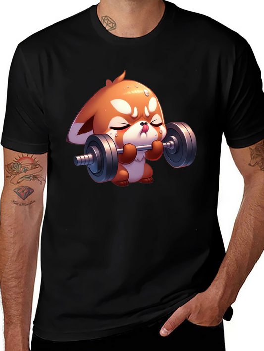 Cute Red Panda Weightlifting Black T-Shirt