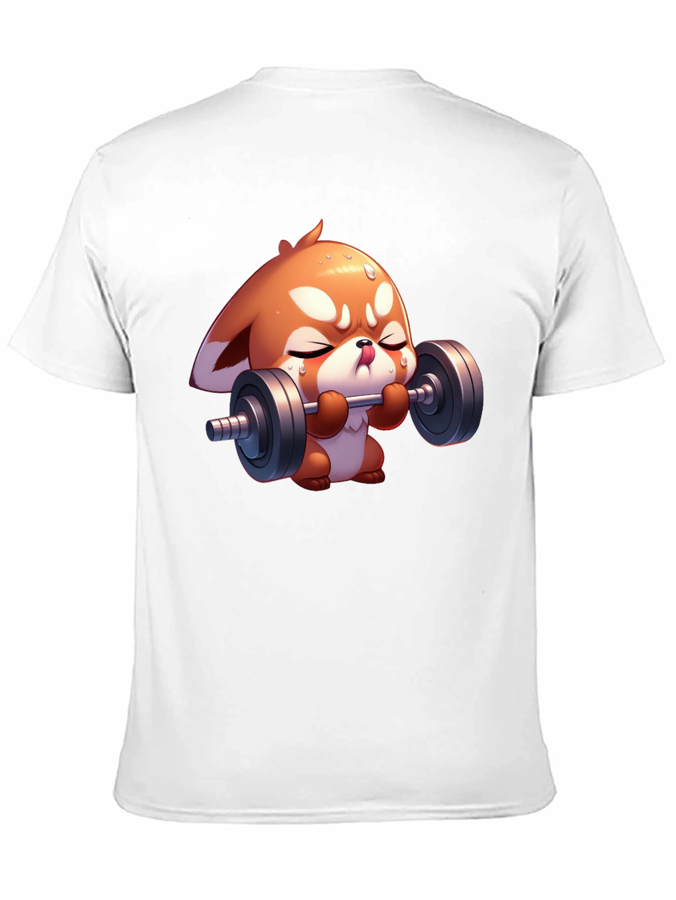 Cute Red Panda Weightlifting Black T-Shirt
