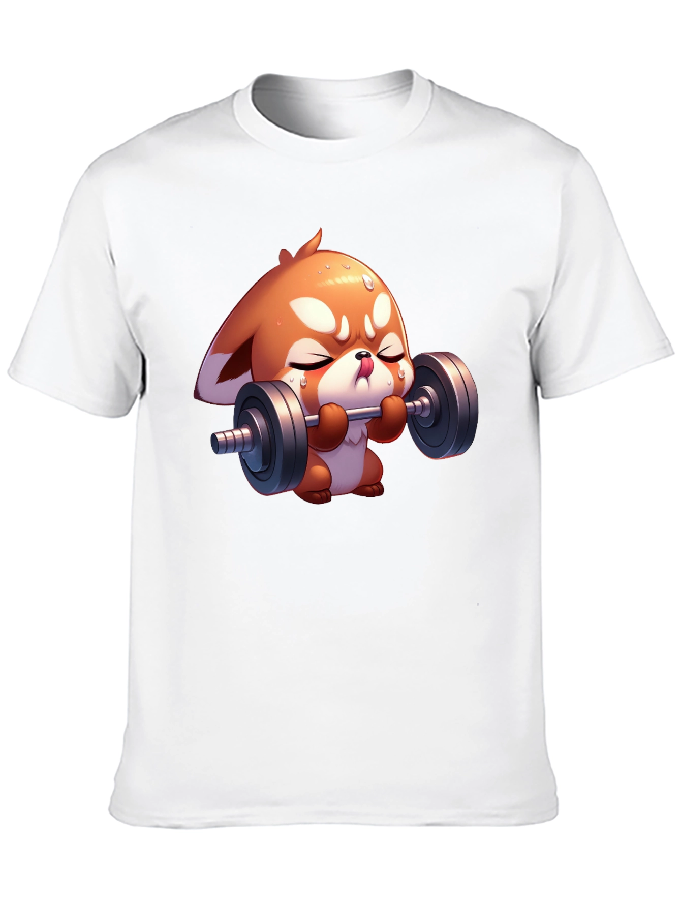 Cute Red Panda Weightlifting Black T-Shirt
