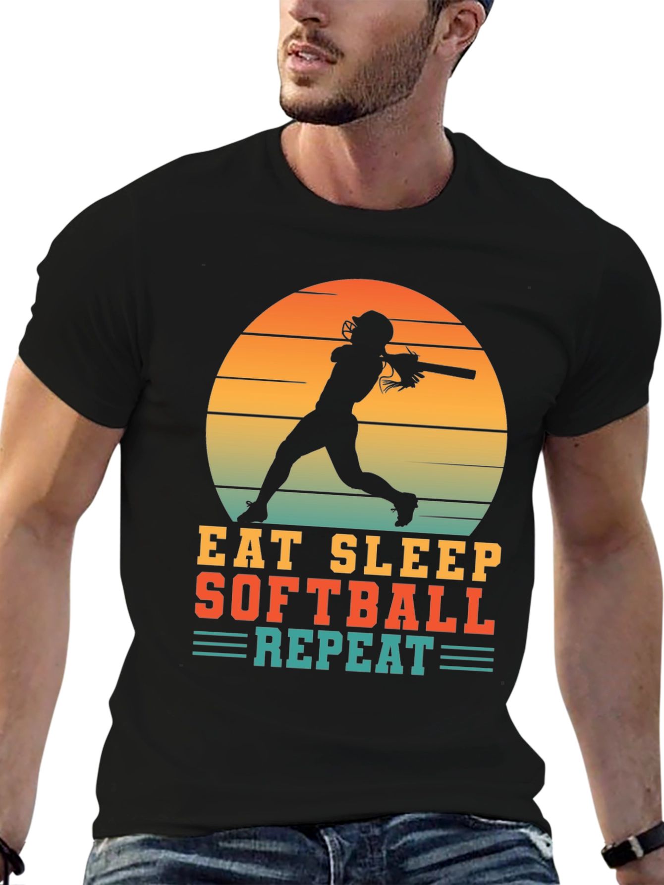 Eat Sleep Softball Repeat Graphic T-Shirt