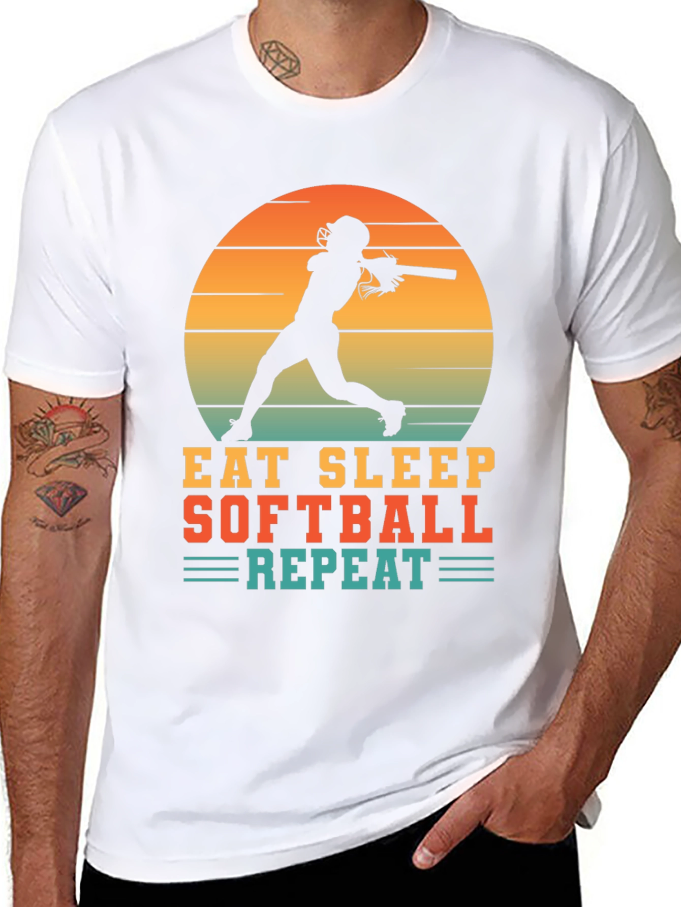 Eat Sleep Softball Repeat Graphic T-Shirt
