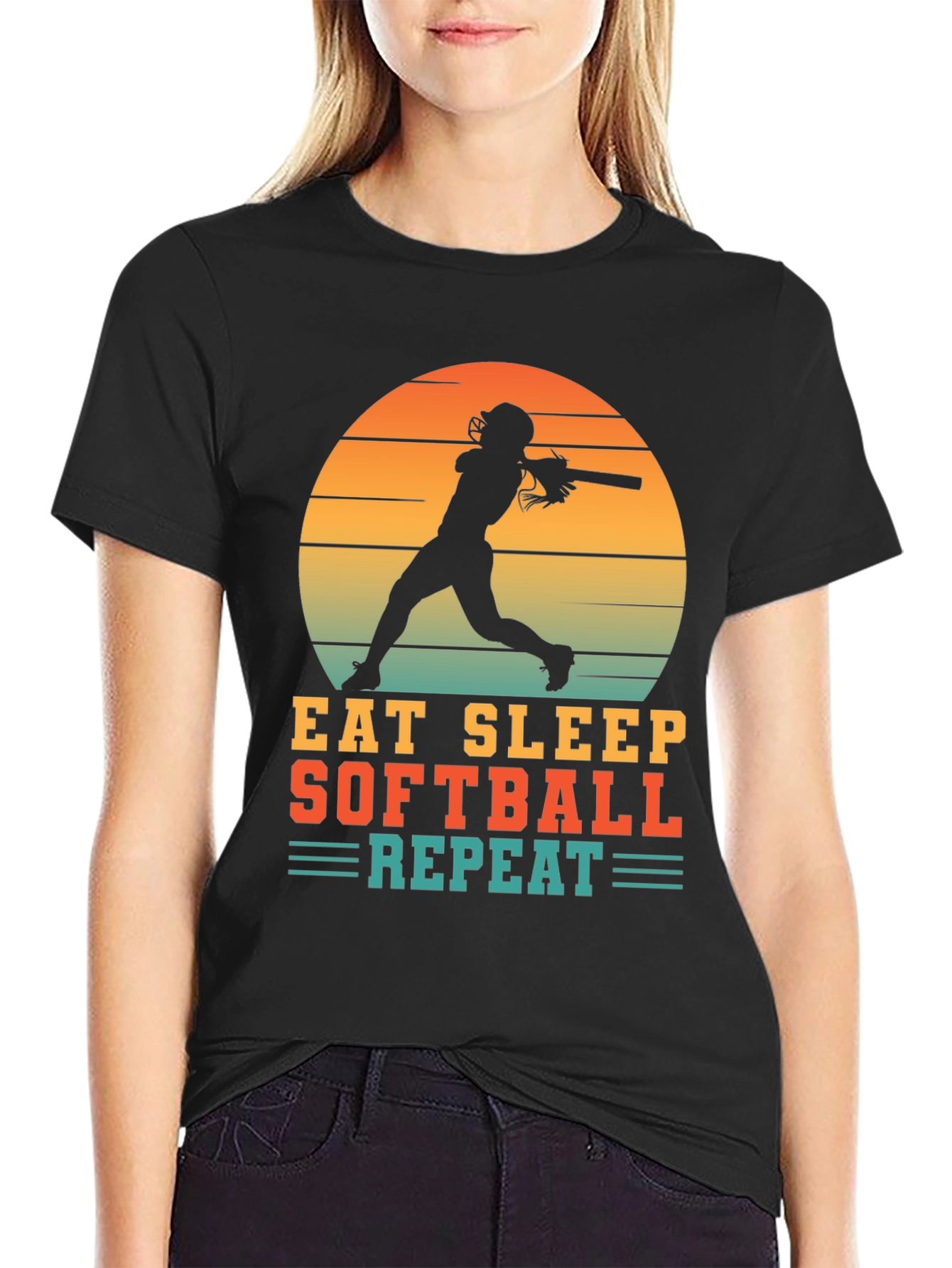 Eat Sleep Softball Repeat Graphic T-Shirt