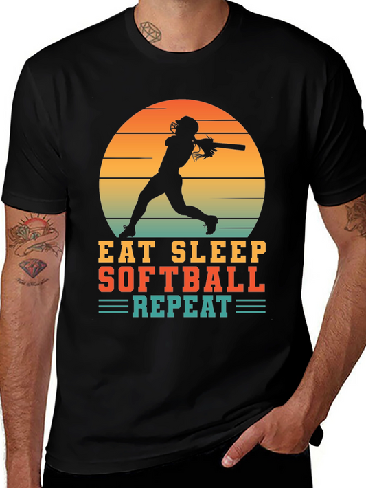 Eat Sleep Softball Repeat Graphic T-Shirt