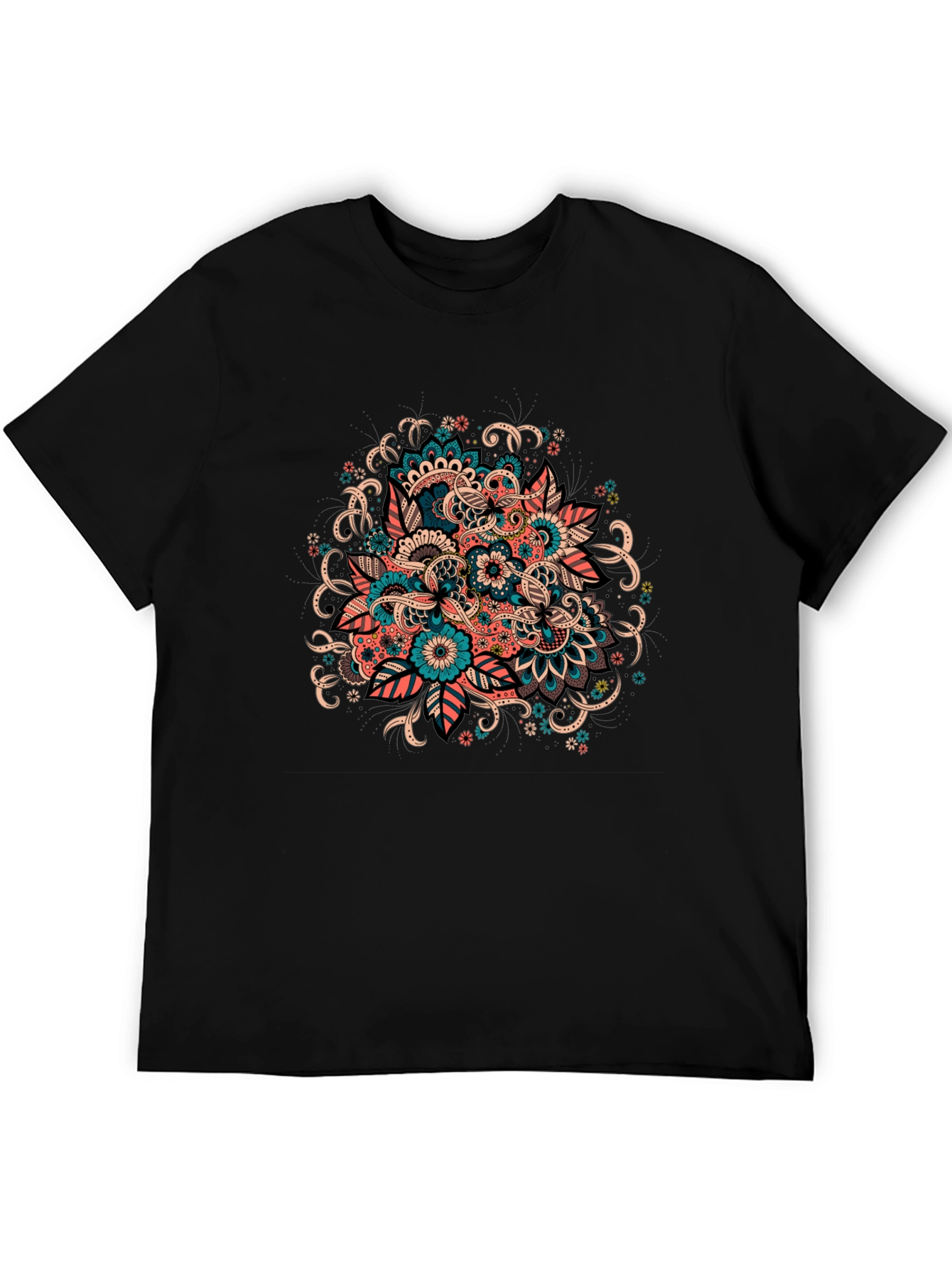 Floral Mandala Graphic Tee - Black Cotton T-Shirt