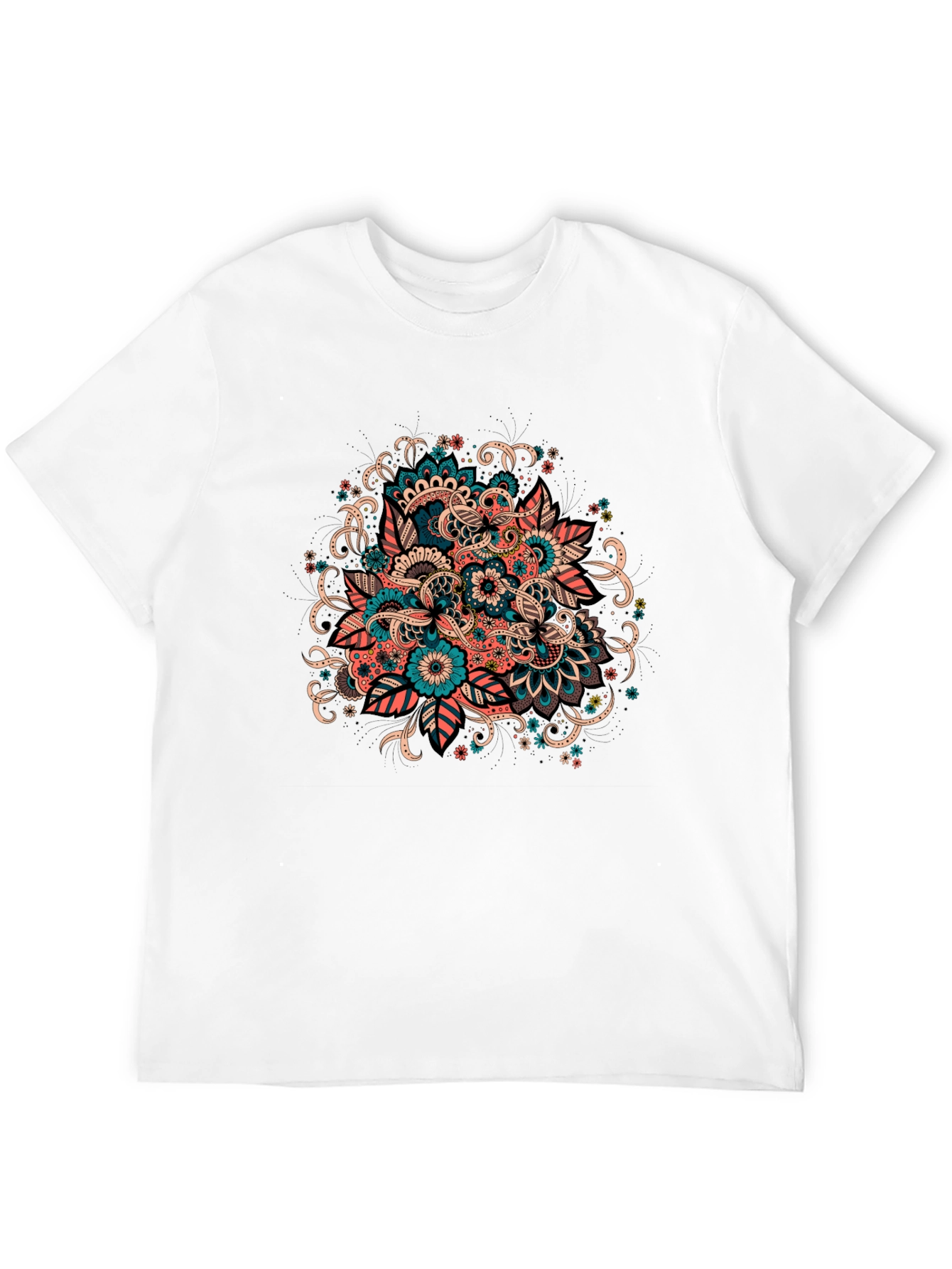 Floral Mandala Graphic Tee - Black Cotton T-Shirt