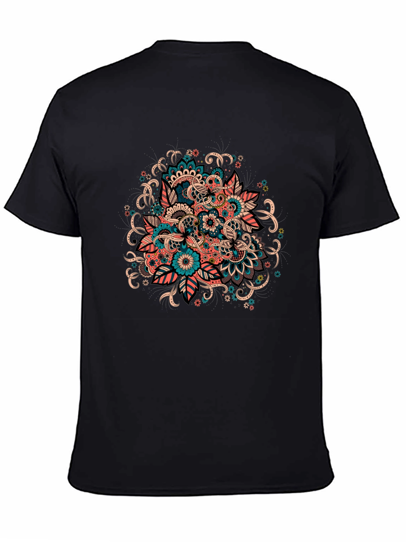 Floral Mandala Graphic Tee - Black Cotton T-Shirt