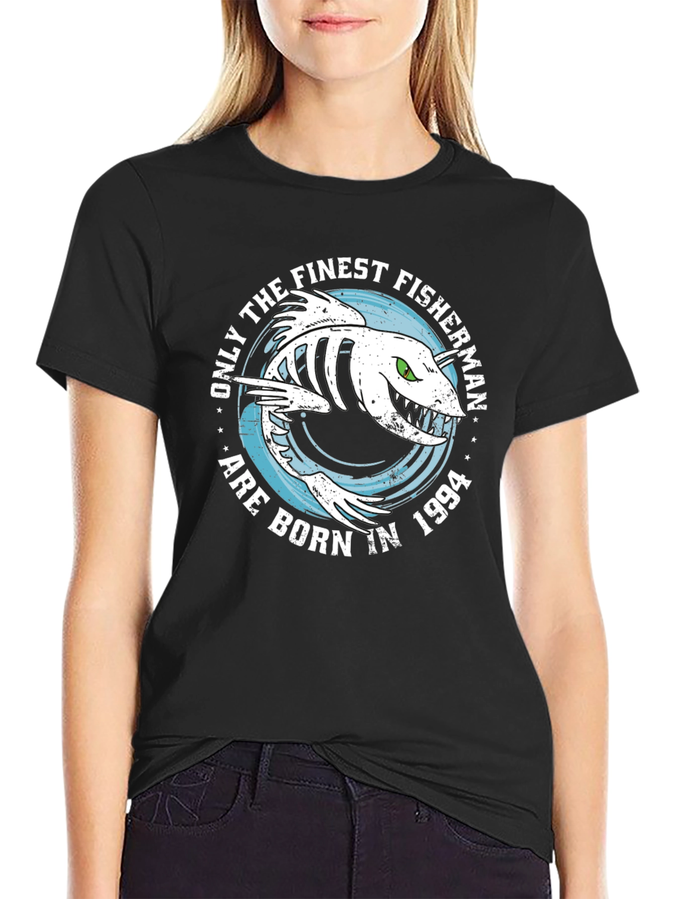 Finest Fisherman Born in 1994 Black Graphic Tee