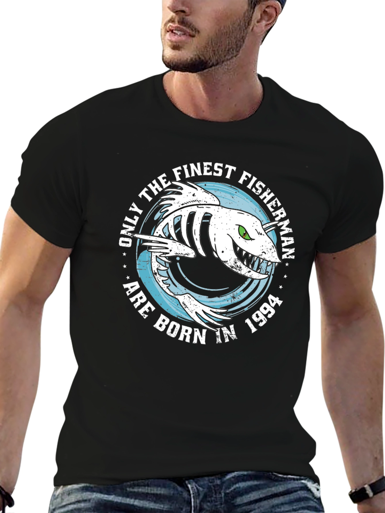 Finest Fisherman Born in 1994 Black Graphic Tee