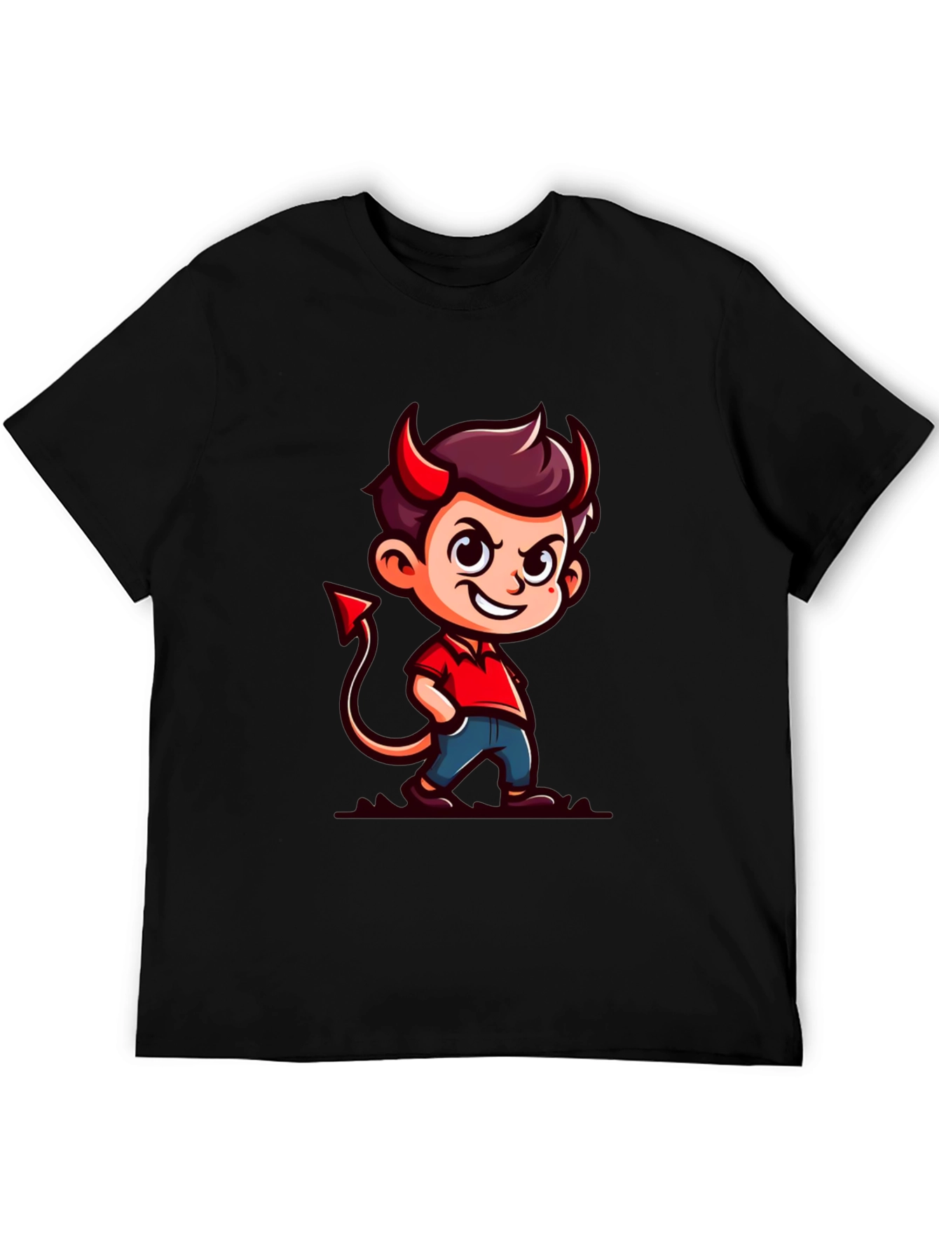 Devil Cartoon Graphic Tee - Black T-Shirt