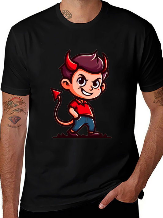 Devil Cartoon Graphic Tee - Black T-Shirt