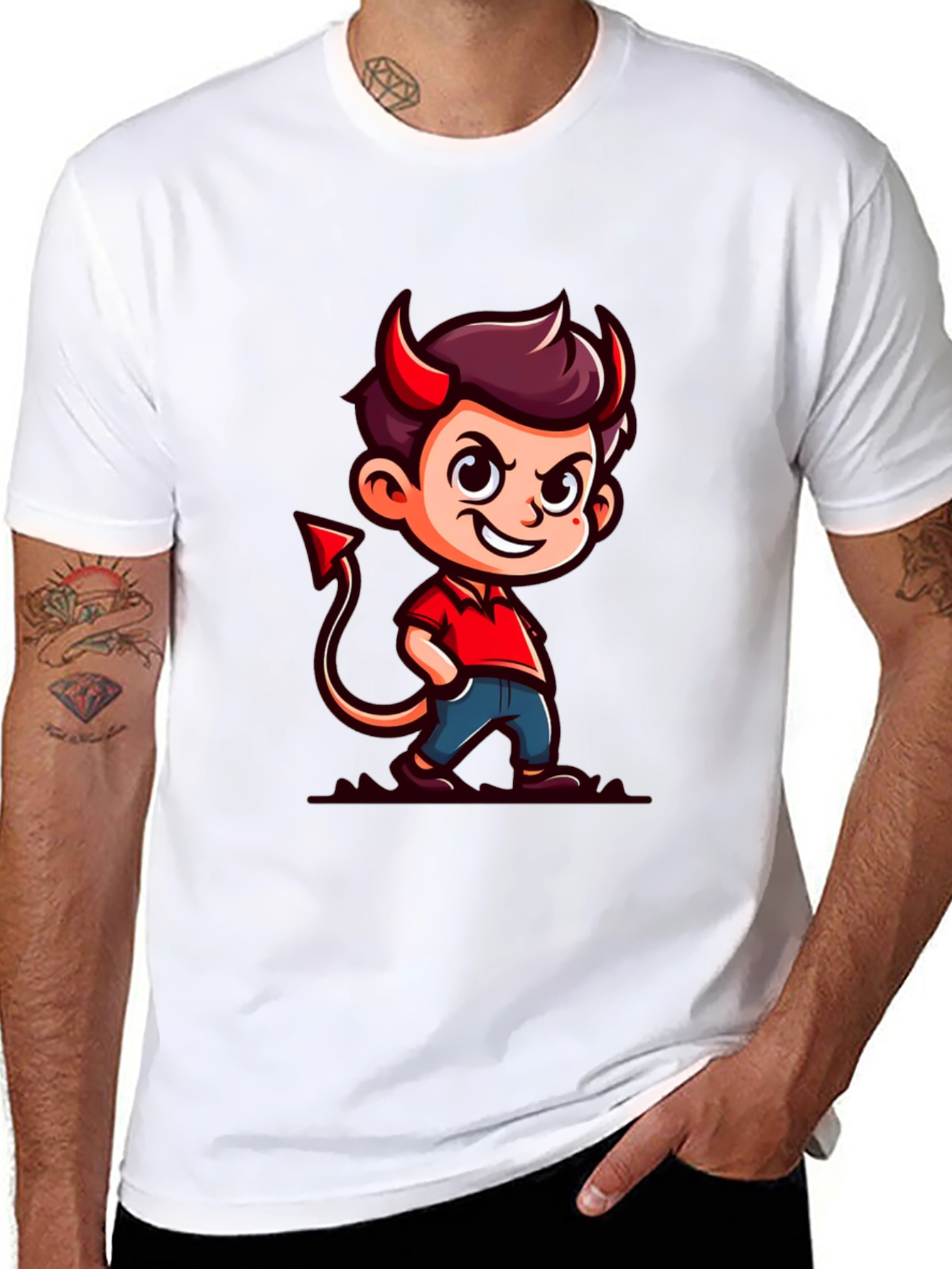 Devil Cartoon Graphic Tee - Black T-Shirt