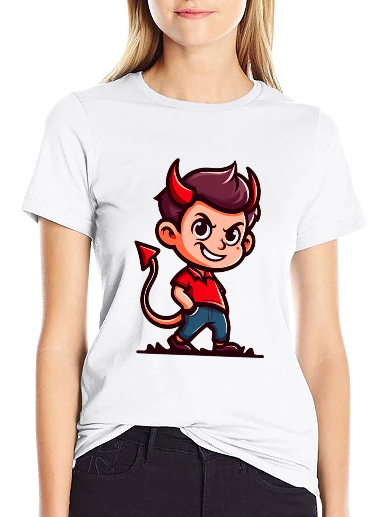 Devil Cartoon Graphic Tee - Black T-Shirt