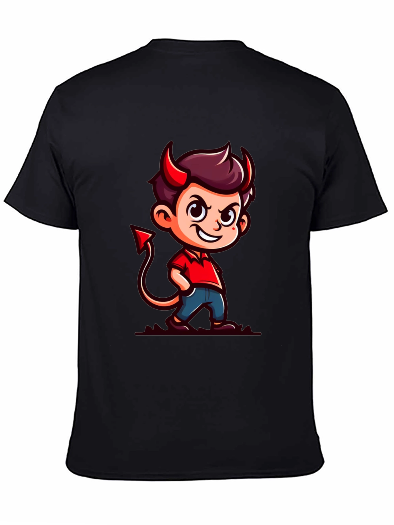 Devil Cartoon Graphic Tee - Black T-Shirt