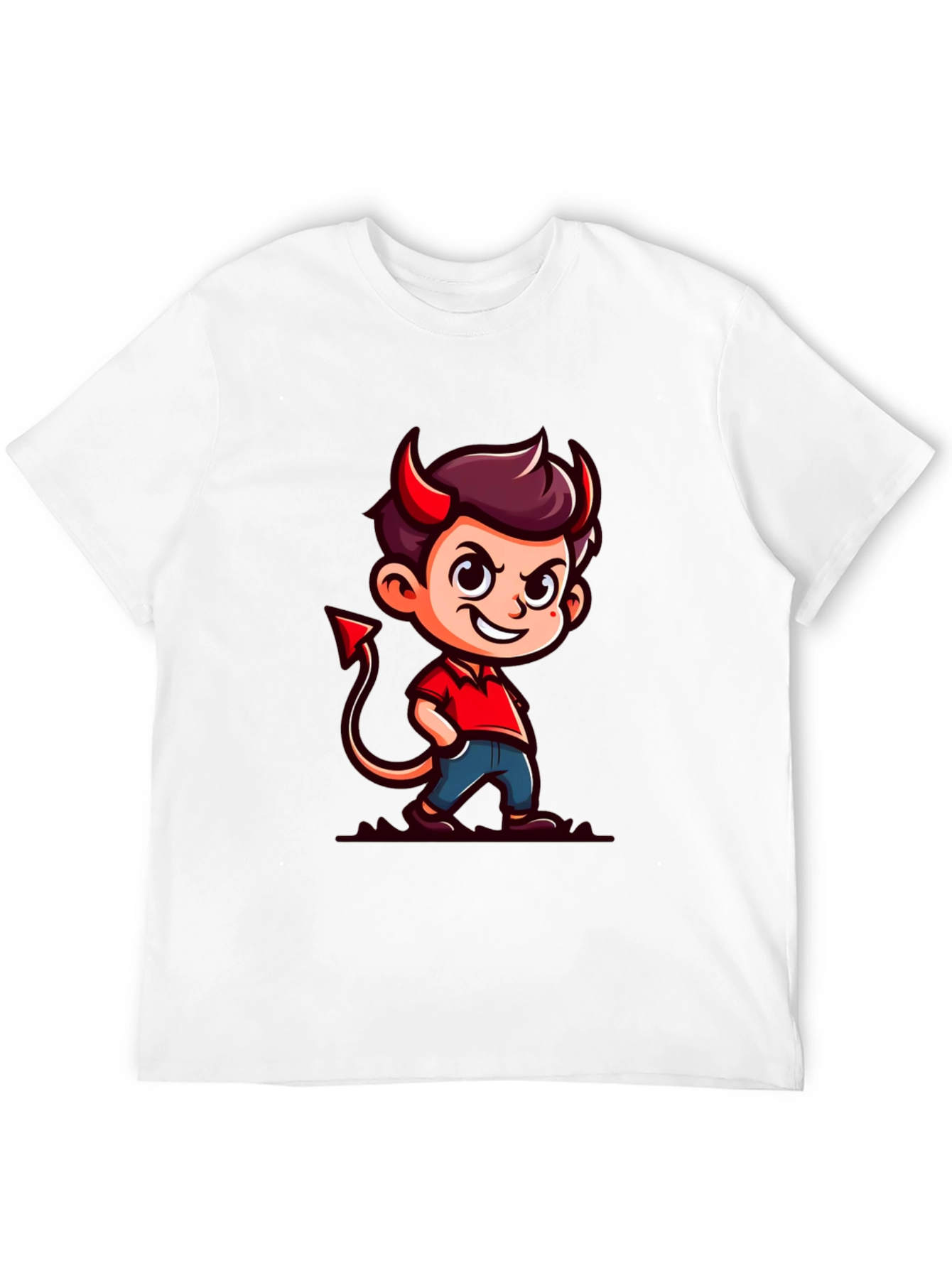 Devil Cartoon Graphic Tee - Black T-Shirt