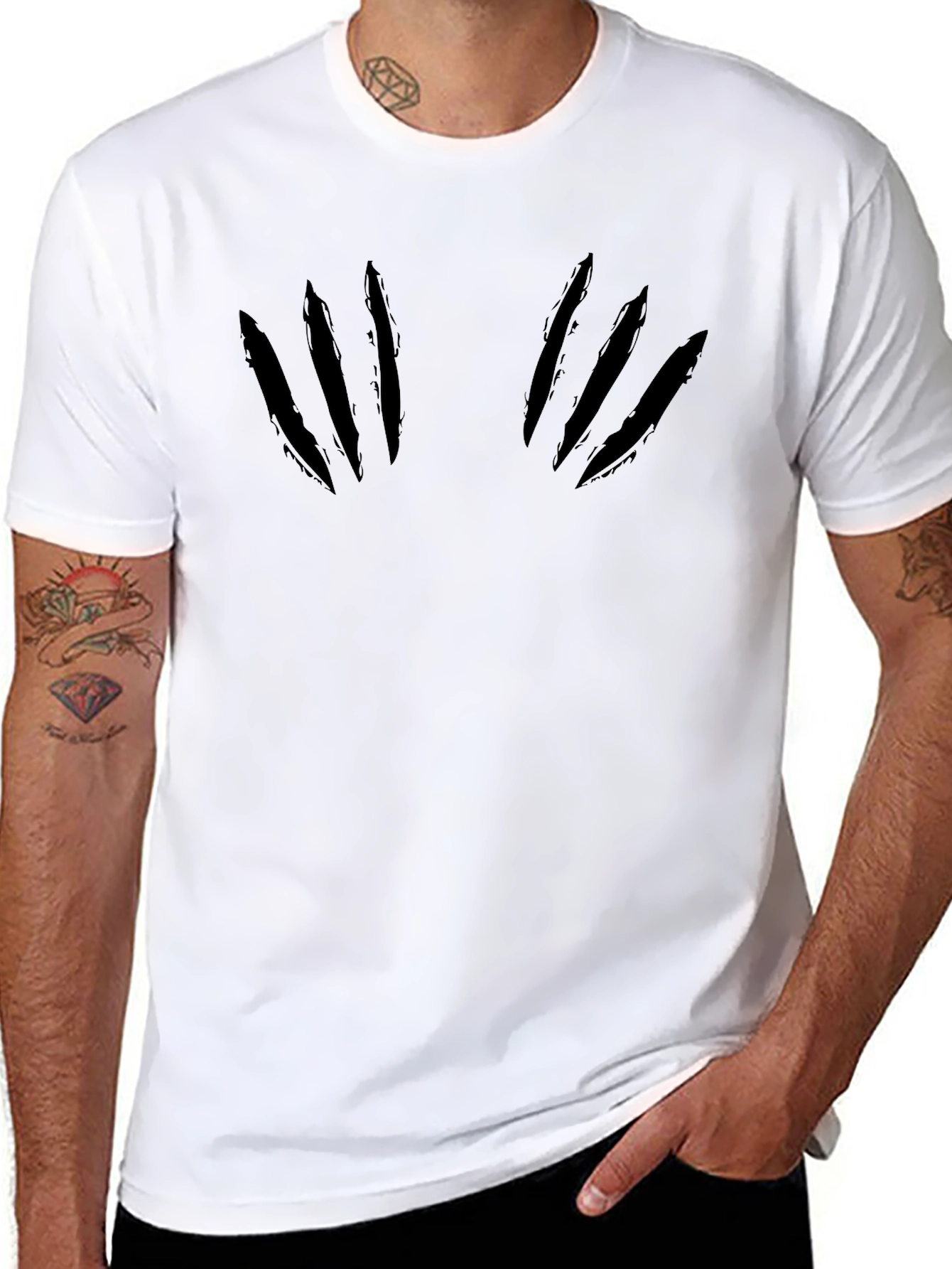 Claw Mark Graphic Tee - Bold Black Cotton T-Shirt