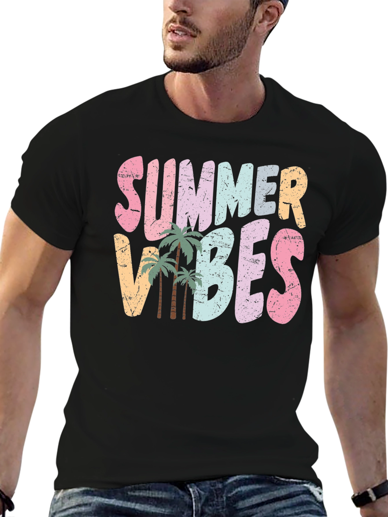 Summer Vibes Graphic Tee - Palm Tree Design